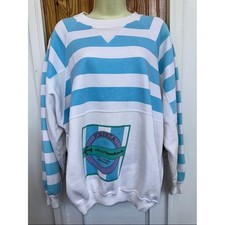 Vintage 80s/90s Forenza White Light Blue Striped Crewneck Sweatshirt