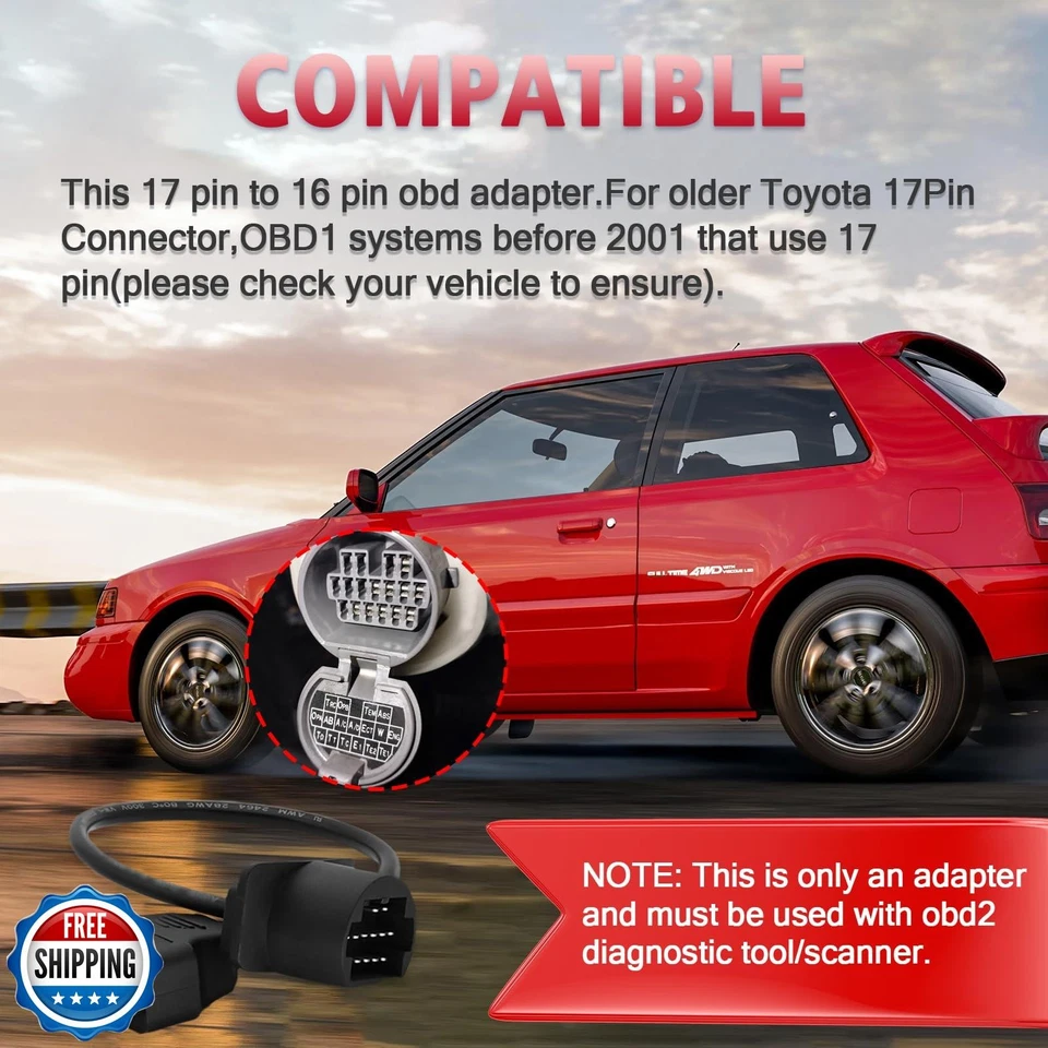 AMHTDOL OBDII Adapter Fit for Toyota 17 Pin OBD1 to 16 Pin OBD2 Diagnostic Ca - Image 2 of 4