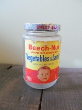 VTG Beech Nut Baby Food Jar Vegetables  Lamb 7.5 Oz.