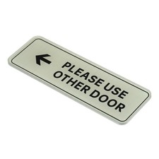 Please Use Other Door Left Arrow Sign, Acrylic 9"x3" Silver