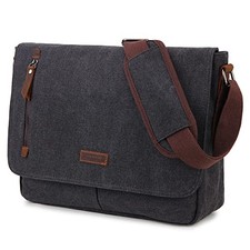 Messenger Bag for Men and Women, Canvas Leather 14 Inch Laptop Grey-14 Inch
