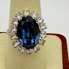 Vintage Sapphire Blue Crystal Rhinestone Ring Adjustable