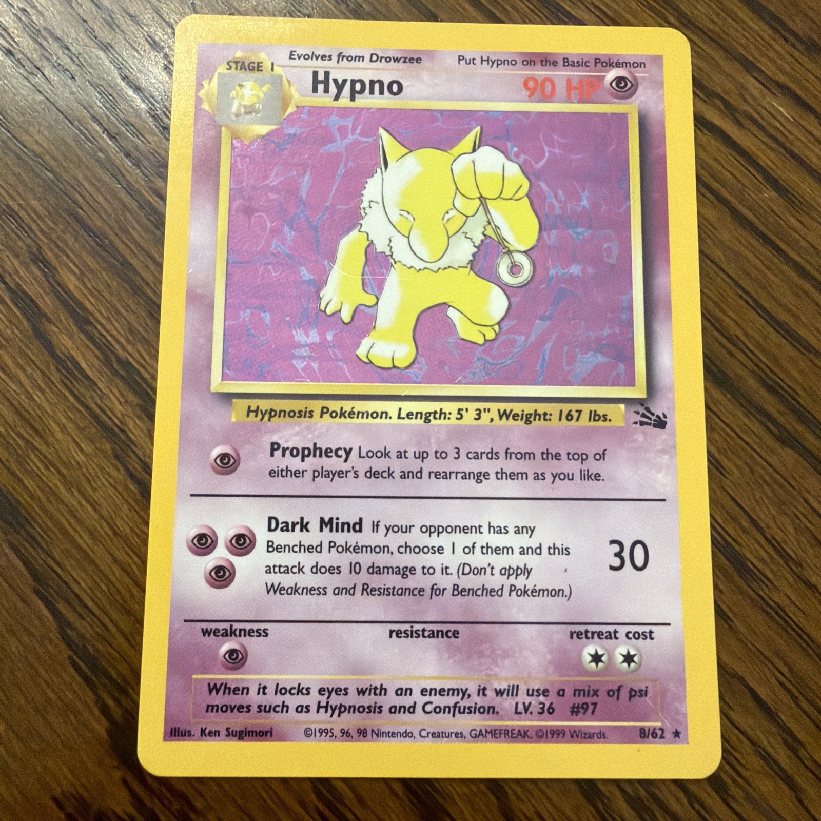 Pokémon TCG Hypno Fossil Holo Unlimited Rare Card 8/62 LP