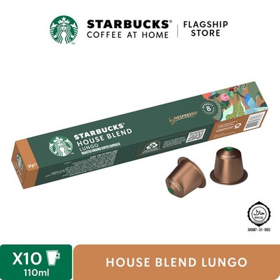 STARBUCKS Nespresso House Blend Lungo Medium Roast Coffee Capsules Sleeve Of 10