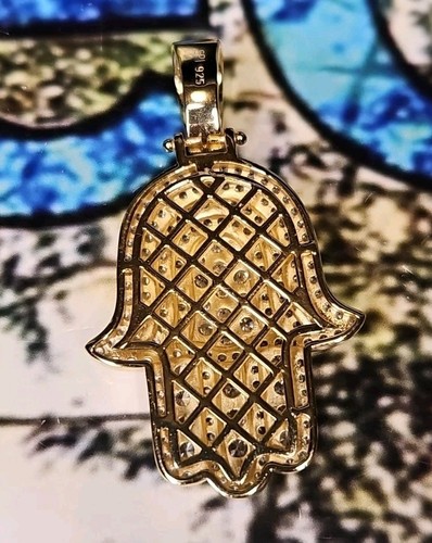 Hamsa Hand Pendant 14k Gold Over 925 Sterling Silver 11.78 Grams AAA CZ - Picture 2 of 3