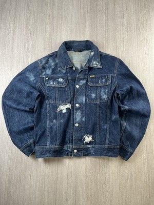 Vintage Diesel Jeansjacke Herren Blau S Trucker Custom Patches Distressed 90s