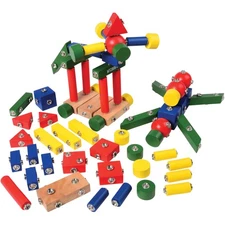 Children's Snap N Play Building Blocks, 65 pcs, Durable Hardwood, Storage Bag