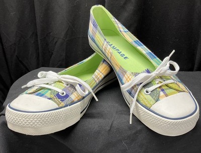 Rampage Madras Plaid Sneakers Size 8 Green Yellow Blue Summertime