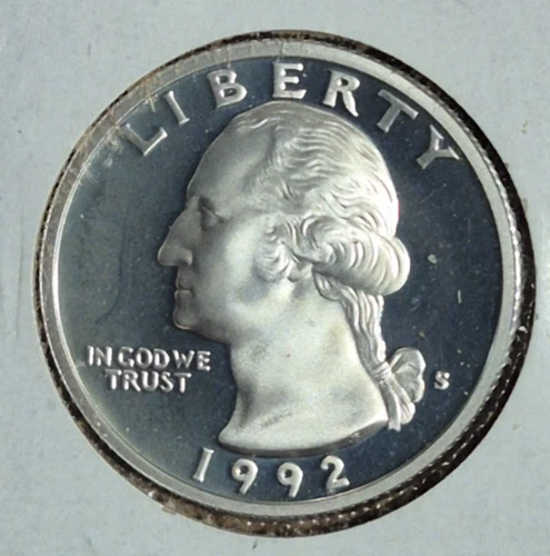 1992 S SILVER PROOF Washington quarter.  Deep cameo