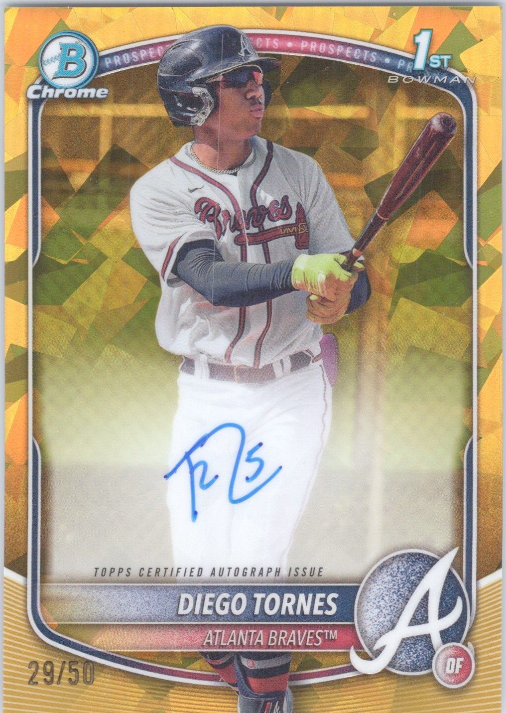 2025 BOWMAN CHROME SAPPHIRE 1ST DIEGO TORNES 29/50 AUTO GOLD SP ATLANTA BRAVES