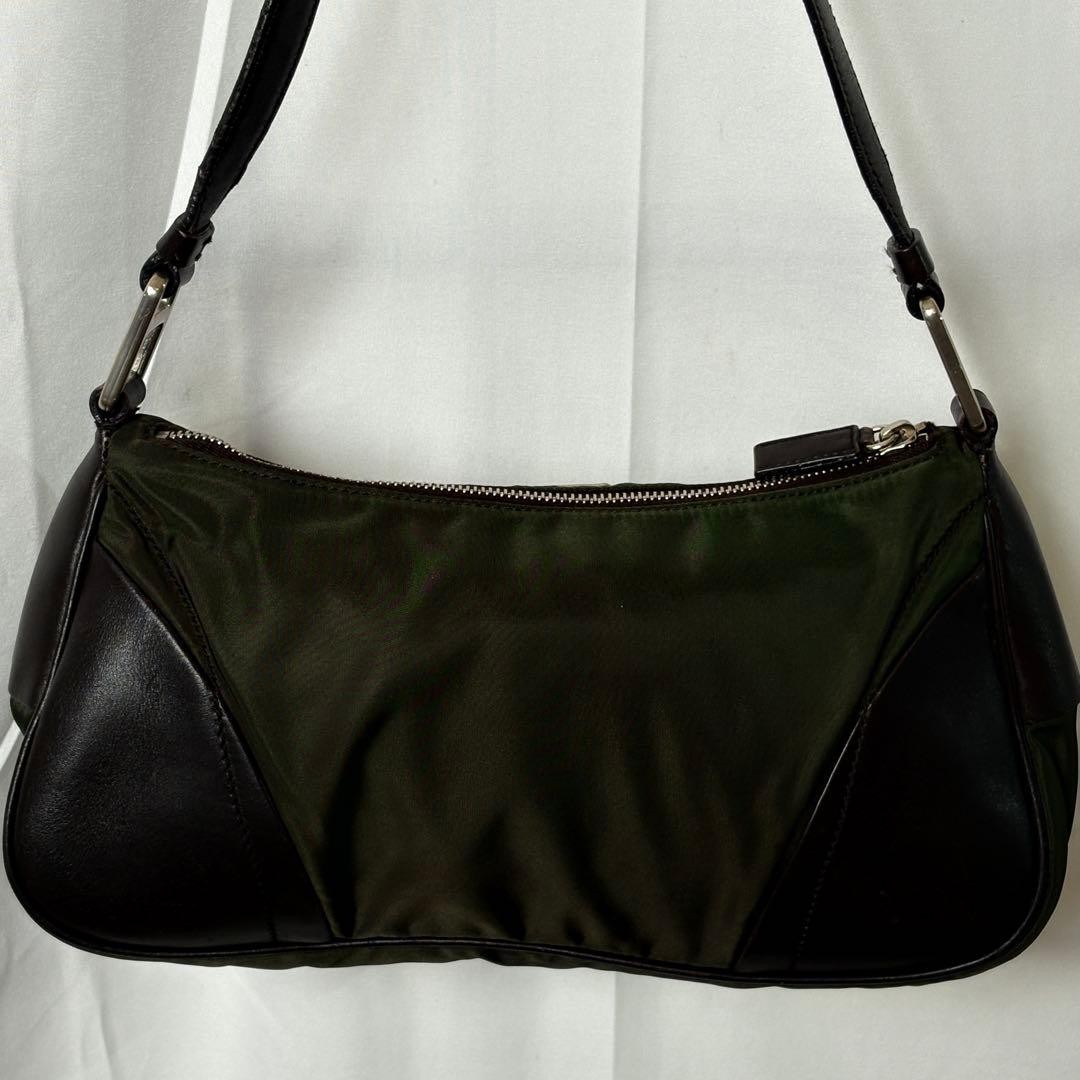 PRADA Nylon Leather Shoulder Bag Khaki Dark Brown Main body only Used from JAPAN thumbnail 4