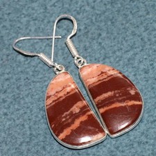 Coconut Jasper 925 Silver Plated Earrings 2" Ethnic Fusion Design Trendy AU G917