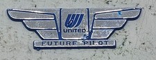 Vintage United Airlines Future Pilot Wings Pin Silver Blue Tulip Logo Kiddy
