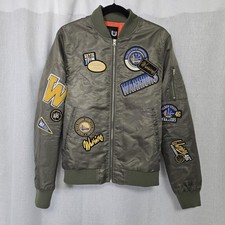 Golden State Warriors Jacket Men Size Small Green NBA Basketball Bomber Patches