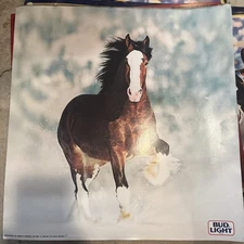 Vintage 1983 Budweiser Bud Light Beer Poster ~ Clydesdale Horse Running Free