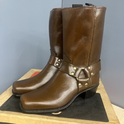 Vintage Acme Dingo Brown Leather Harness Engineer Square Toe Biker Boots Sz. 4 D