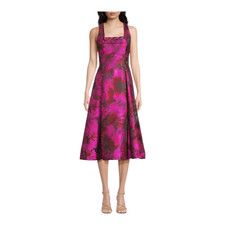 Aidan Mattox Women's Floral Jacquard Square-Neck Midi Dress Hot Pink Multi Sz 2