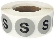 Grey Circle Small S Clothing Size Stickers - 3/4 Inch Round, 500 Semi-Gloss A...