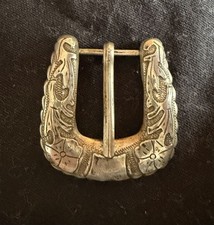 Vintage Mexican Sterling Silver Cowgirl Cowboy Belt Buckle 1-3/4  x 1-1/2  