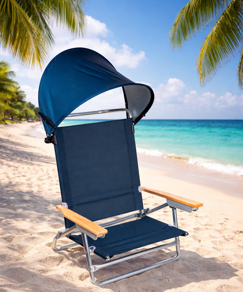 Strandstuhl Mit Sonnenschutz Faltbar Alu Klapp Camping Falt Liege Stuhl Dach-image