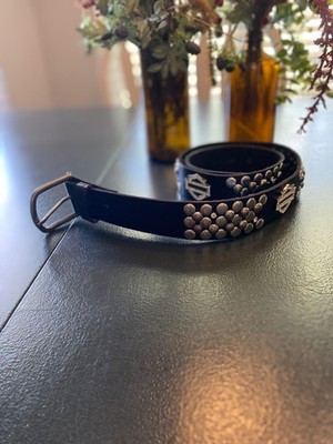 Harley-Davidson Black Leather Rhinestone Belt- Size M/36in.