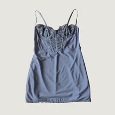 Urban Outfitters Dress Womens Blue Grey Lace Corset Mini Coquette S Slip