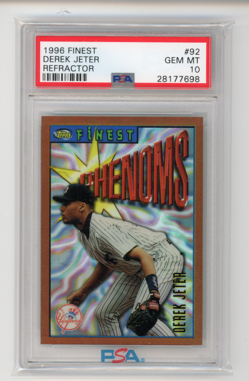 1996 Topps Finest Derek Jeter #92 Phenoms Refractor PSA 10 GEM (DG)