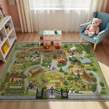 4x6ft Kids Manor Tour Play Rug,Non-Slip Faux Wool Carpet with Interactive Eng...