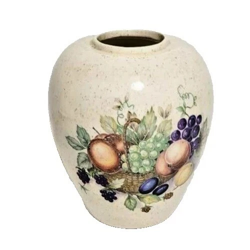 Vintage Hand Painted Floral Ceramic Vase 5.5” Glazed Beige Pottery Home Decor