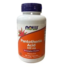 Now Foods PANTOTHENIC ACID 500 mg 100 caps Vitamin B-5 B complex BB 05/2026