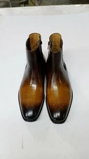 Handmade Mens brown Leather Chelsea boots, Men Brogue burnish toe zipper boot