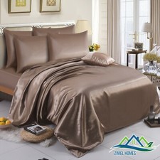 6PCS SATIN SILK ✔ COMPLETE BEDDING SET ✔ DUVET COVER FITTED SHEET 4 PILLOW CASES