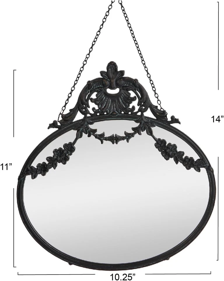 Creative Co-Op Vintage Pewter Framed Wall Mirror with Decorative Chain, Black - Image 3 of 4