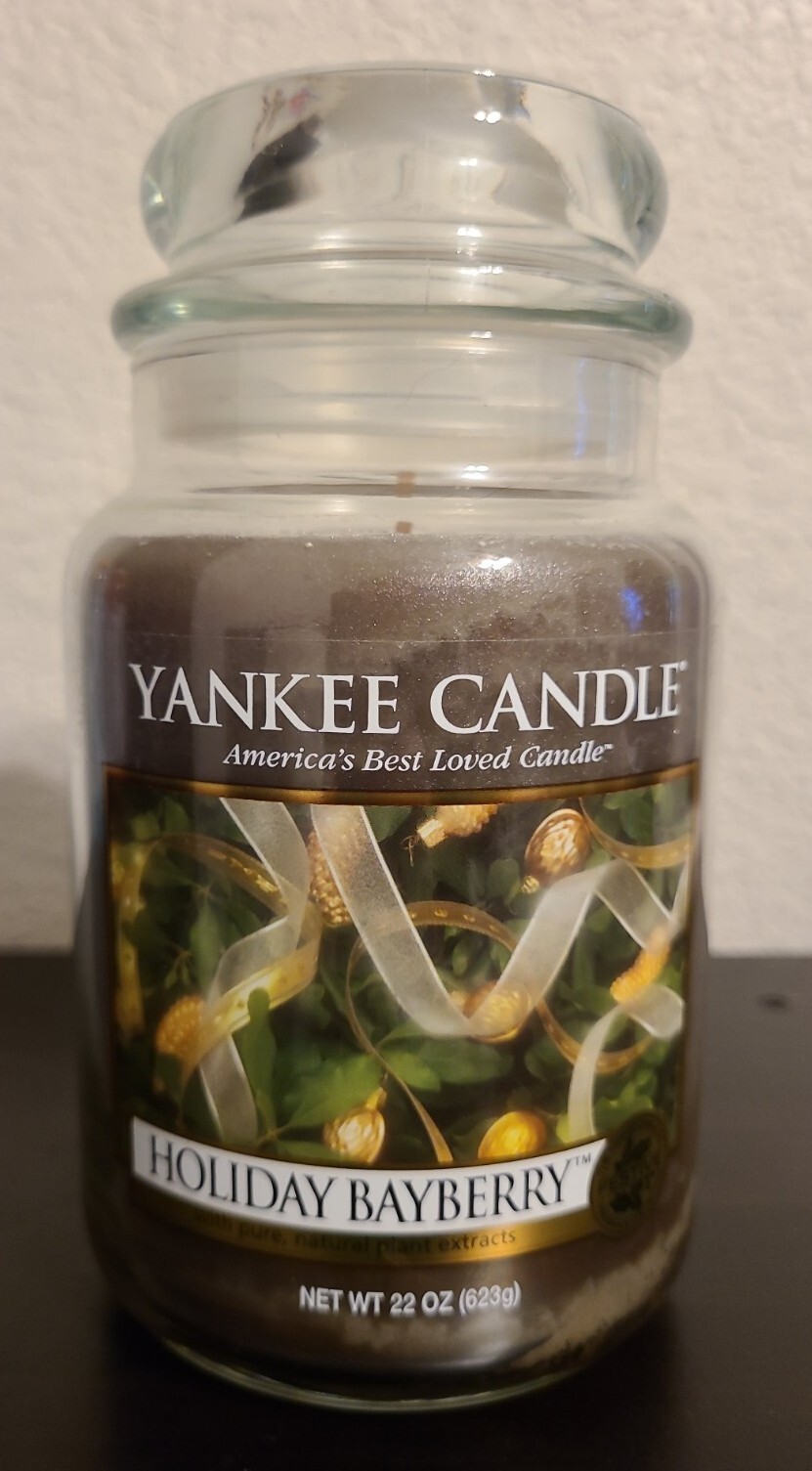 Yankee Candle Retired Christmas HOLIDAY BAYBERRY Large 22oz WHITE LABEL