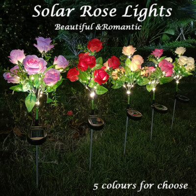 7Head Solar Flower Lights Garden Outdoor Pathway Rose Landscape Yard Lamp Decor