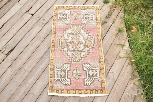 Turkish Carpet Hand Knotted 1x3 Size Doormat Chair Multi Color Rug 47x93cm