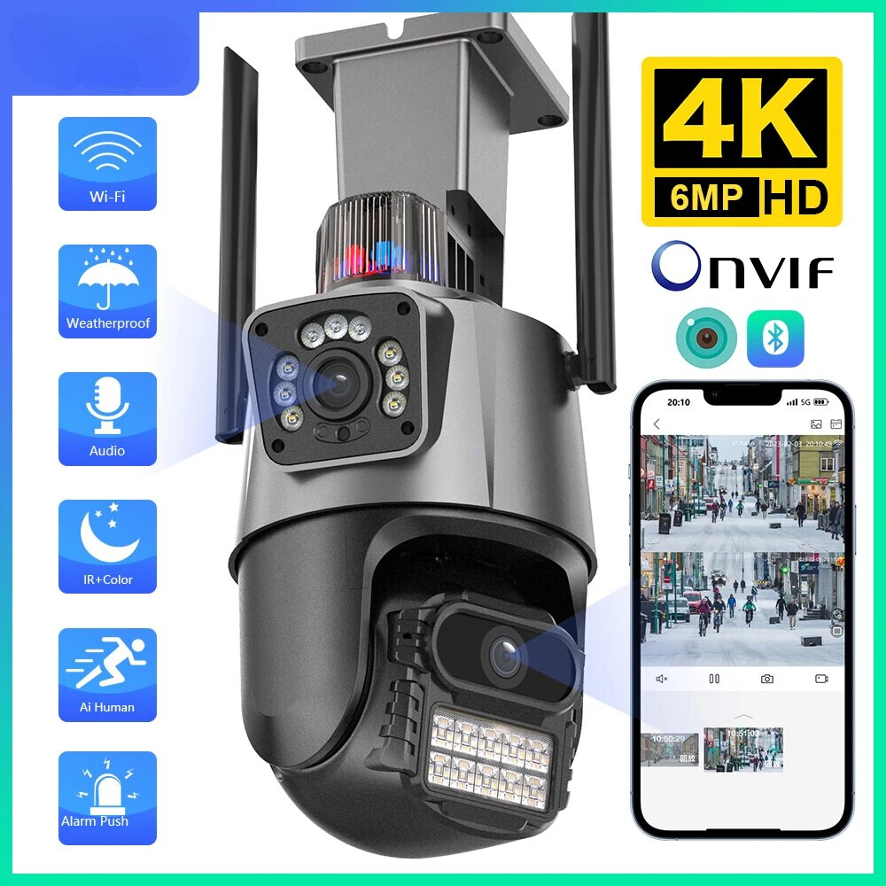 Wifi Camera 6MP 4K Dual Lens IP Camera Protection Waterproof Video Surveillance