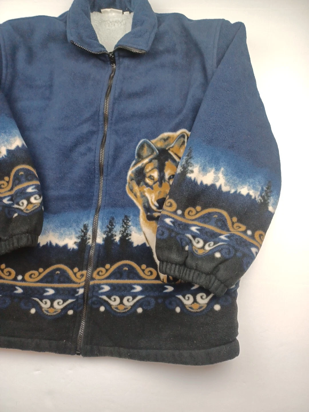 CW CLASSICS Jacket Size Large Navy Blue Poly Fleece With Sherpa Lining Wolf