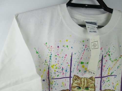 Vintage 90s Basic Editions T Shirt Girls Sz 14/16 Kitty Cat Teddy Bear NWT - Picture 3 of 7