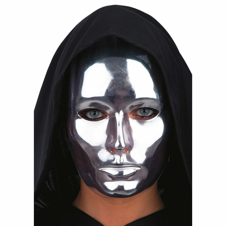Maschera viso medio anonimo in plastica argento domino per Carnevale o Halloween - Immagine 2 di 3