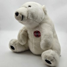 Vintage 1990s Sitting 13 Coca-Cola Plush Polar Bear W/Button Stuffed PLUSH 1993