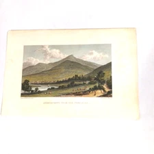Abergavenny from Uske Road Wales Antique Color Engraving Bookplate Illustration