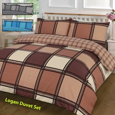 DZ New Checked Logan Reversible Duvet Cover Set with Pillowcase Check Bedding Set