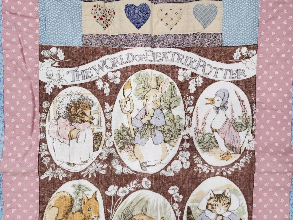 Vintage Beatrix Potter Peter Rabbit Crib Baby Blanket Quilt Handmade Vtg 34x42.5 - Image 3 of 4
