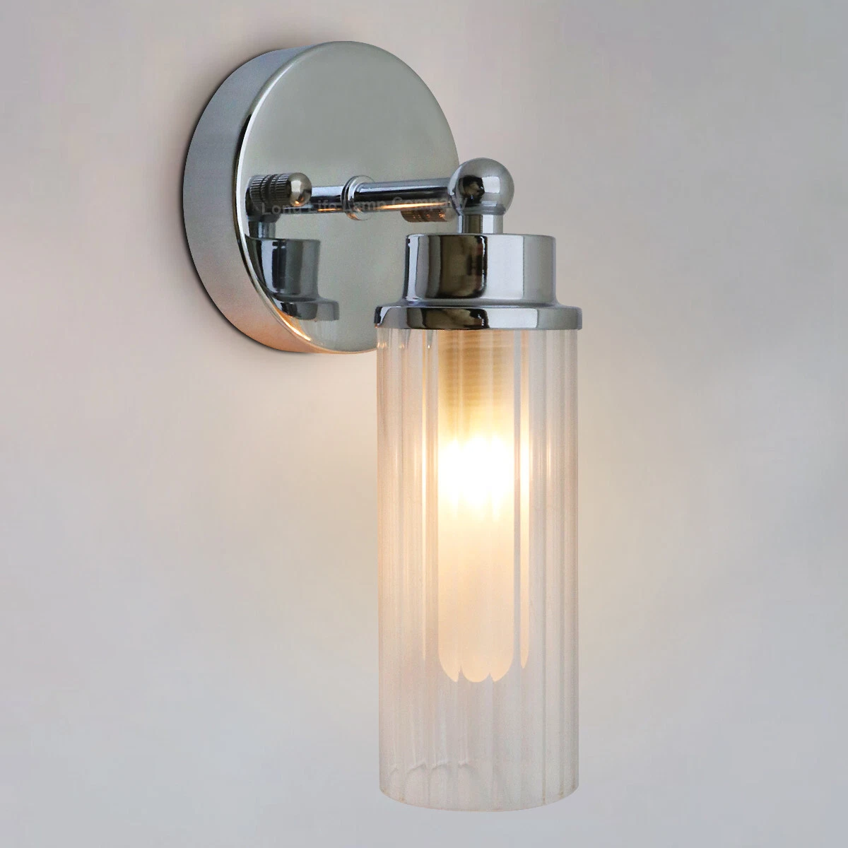 Ribbed Glass Single Bathroom Wall Light Polished Chrome Slim Side 