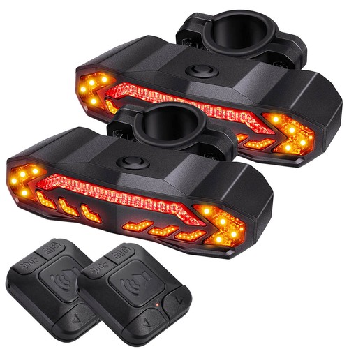 6 Mode Bike Tail Light Rechargeable Turn Signal Brake Warning Remote Control 2PK