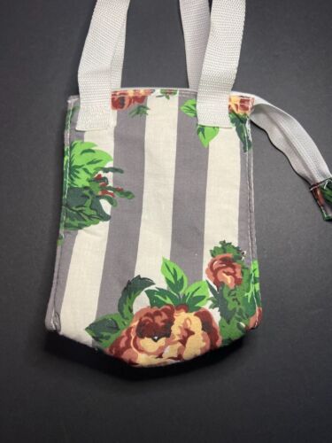 Bolsa de almuerzo pequeña aislada de algodón Ramie con estampado floral a rayas de colección - Imagen 2 de 7