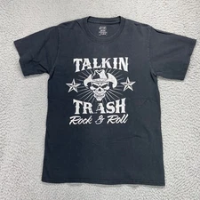 C Port and Company T Shirt Adult S Black TALKIN TRASH Rock & Roll Skull Western