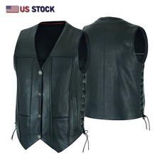 HL11018NKD Men Motorcycle Leather COVINGTON - Vest - Gun Pocket, Side Lace, Sing