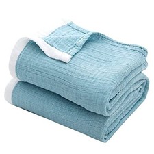 Muslin Throw Blanket, 100 Cotton Blankets for Twin-60" x 80" 6-light Blue